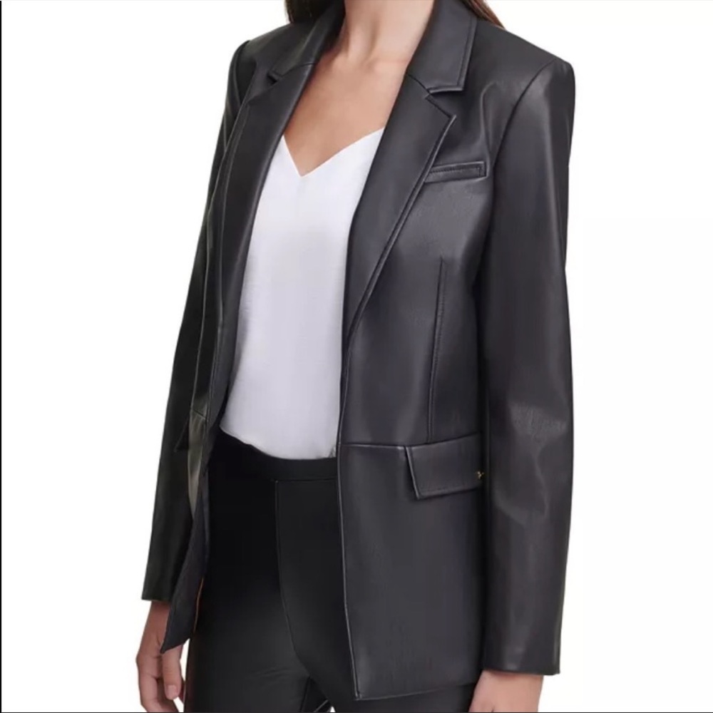 NWT Calvin Klein Open-Front black Faux-Leather Jacket SIZE 2